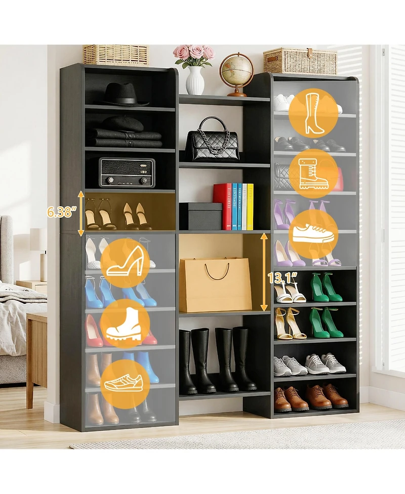Aheaplus 10-Tier Wooden Shoes Storage Cabinet with 23 Adjustable Shelves, Rack