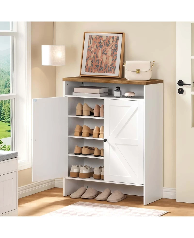 Slickblue Shoe Storage Cabinet Farmhouse Style with Adjustable Shelf