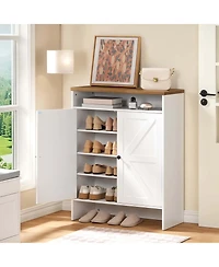 Slickblue Shoe Storage Cabinet Farmhouse Style with Adjustable Shelf