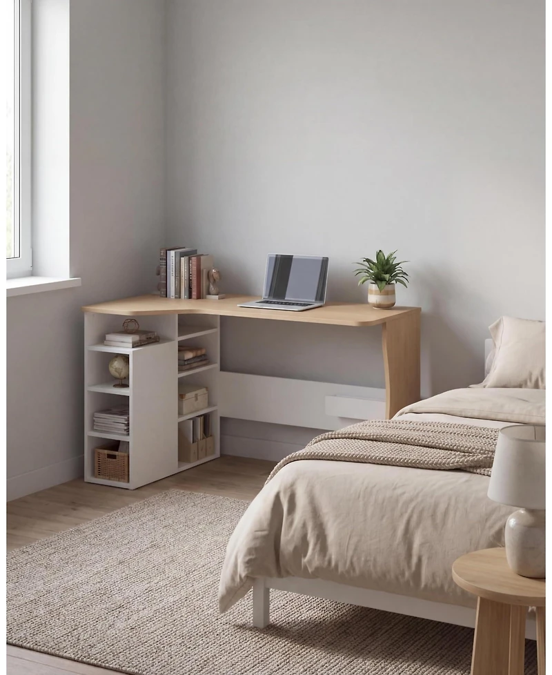 gaomon L Shaped Desk with Storage Shelves, Small Corner Desk for Small Spaces, Reversible Oak Wood Finish