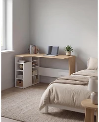 gaomon L Shaped Desk with Storage Shelves, Small Corner Desk for Small Spaces, Reversible Oak Wood Finish