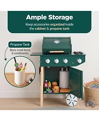 Best Choice Products Kids Wooden Bbq Grill Playset with 28 Accessories, Pretend Outdoor Kitchen Toy with Storage