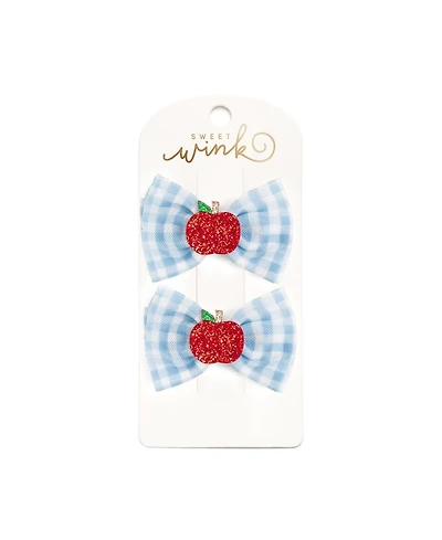 Sweet Wink Little and Big Girls Apple Gingham Tulle Bow Clip Set