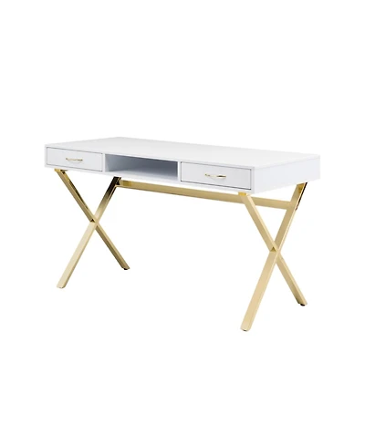 HomeRoots 47" White and Gold Wood and Metal Computer Desk With Two Drawers