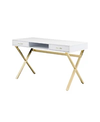 HomeRoots 47" White and Gold Wood and Metal Computer Desk With Two Drawers