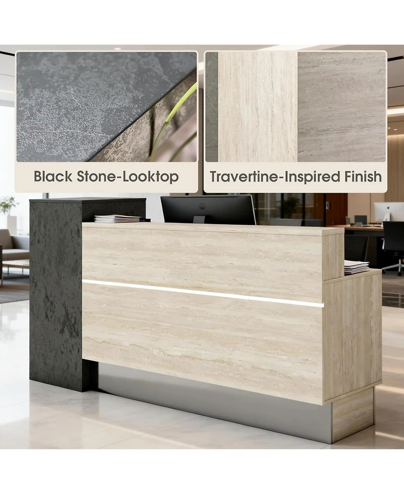 Logicfox Front Desk Reception Counter with 2 Locking Drawers Open Shelving