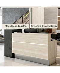 Logicfox Front Desk Reception Counter with 2 Locking Drawers Open Shelving