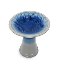 Streamdale Furniture 17'' Ceramic Pedestal Bird Bath with Swirl Pattern Blue Ombre