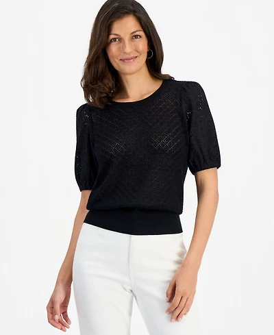 Style & Co Petite Cotton Crewneck Pointelle Sweater, Macy's Exclusive