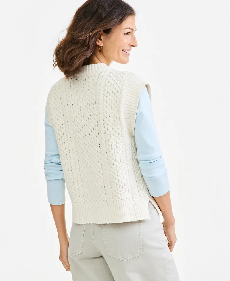 Style & Co Women's Cable-Knit Crewneck Cotton-Blend Sweater Vest, Macy's Exclusive