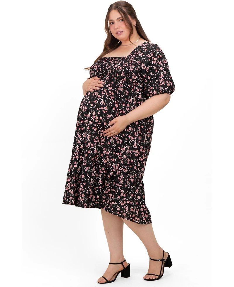 Pinkblush Plus Black Floral Smocked Midi Dress