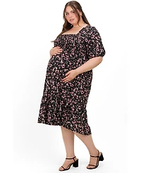 Pinkblush Plus Black Floral Smocked Midi Dress