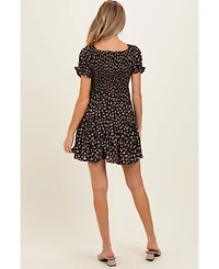 Pinkblush Maternity Black Floral Smocked V-Neck Puff Sleeve Dress