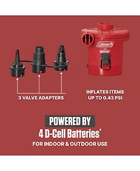 Coleman EasyFlate 4D Electric Air Pump, Battery Powered Inflator with 3 Adapters