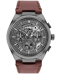 Calvin Klein Men's Distinguish Skeleton Dark Brown Leather Strap Watch 44mm