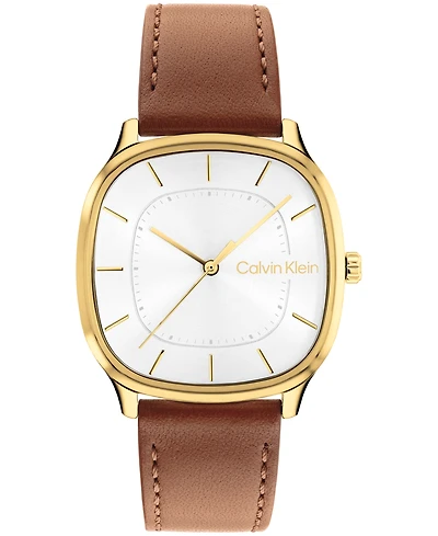 Calvin Klein Men's Ck Shape Tan Leather Strap Watch 37mm