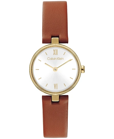 Calvin Klein Women's Gleam Tan Leather Strap Watch 24mm