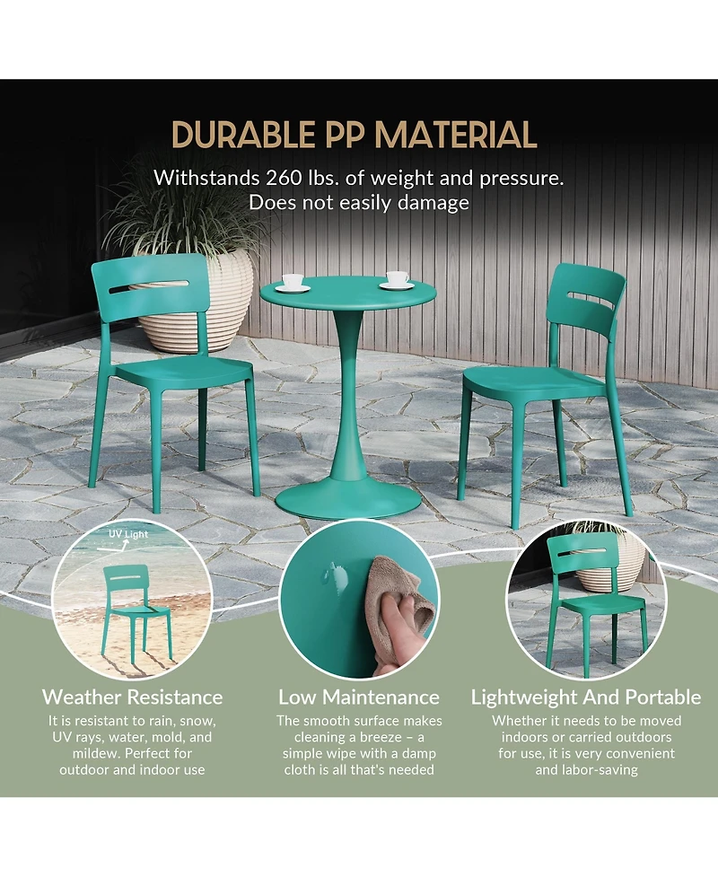 3-Piece Outdoor Round Metal Patio Dining Table Set With Stackable Patio Chairs