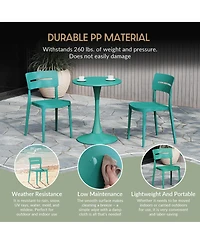 3-Piece Outdoor Round Metal Patio Dining Table Set With Stackable Patio Chairs