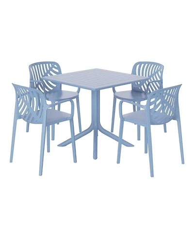 5-Piece Outdoor Square Patio Dining Table Set with Stackable Chairs