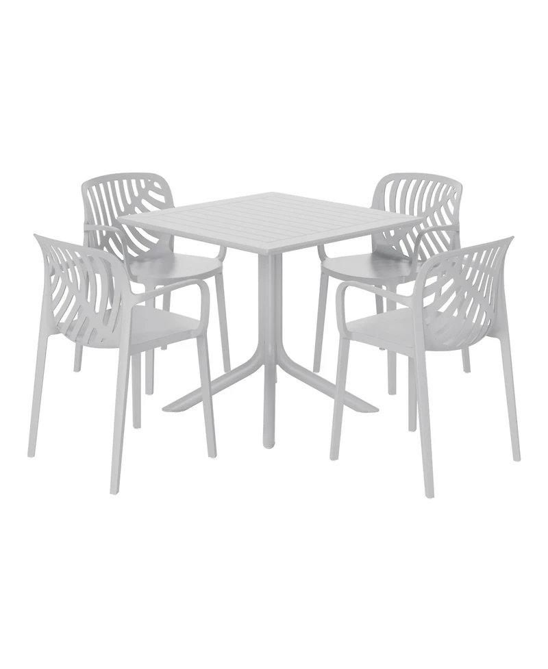5-Piece Outdoor Square Patio Dining Table Set with Stackable Chairs