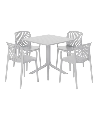 5-Piece Outdoor Square Patio Dining Table Set with Stackable Chairs