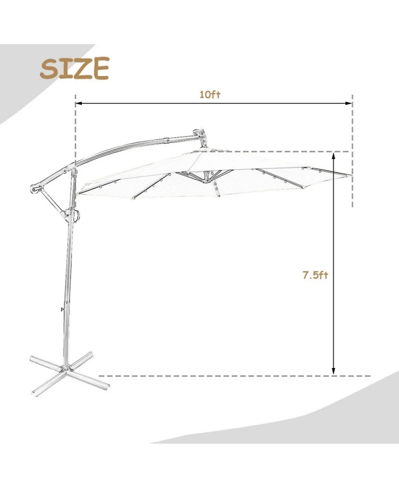 Clihome 10Feet 360degree(s) Rotation Solar Led Patio Offset Umbrella (Weight Base Not Included)