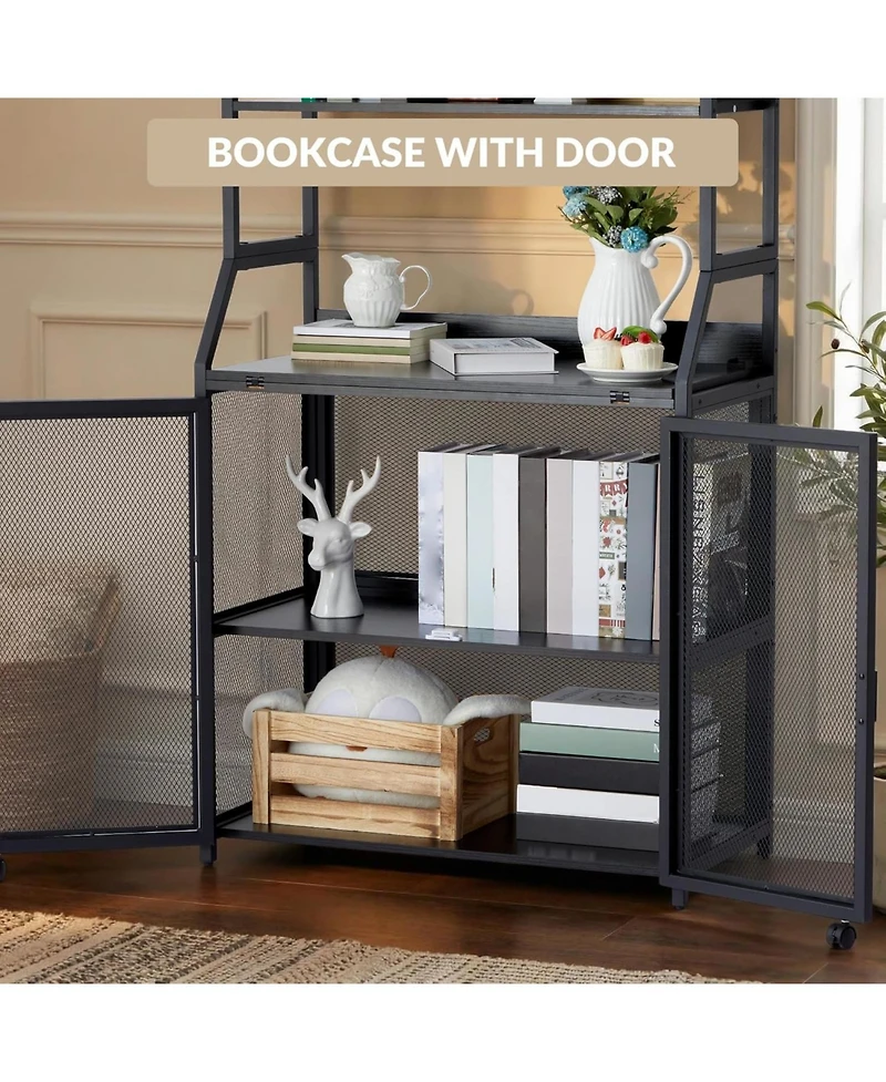 gaomon 70 Inch Industrial 2-in-1 Bookshelf Desk with Storage Shelves, Floor Standing Study Desk and Bookcase Combo for Home Office