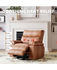 homfan Manual Recliner, Pu Leather Rocker with Heat and Massage, Swivel Recliner Chairs, Ergonomic Lounge Chair Remote Side Pocket