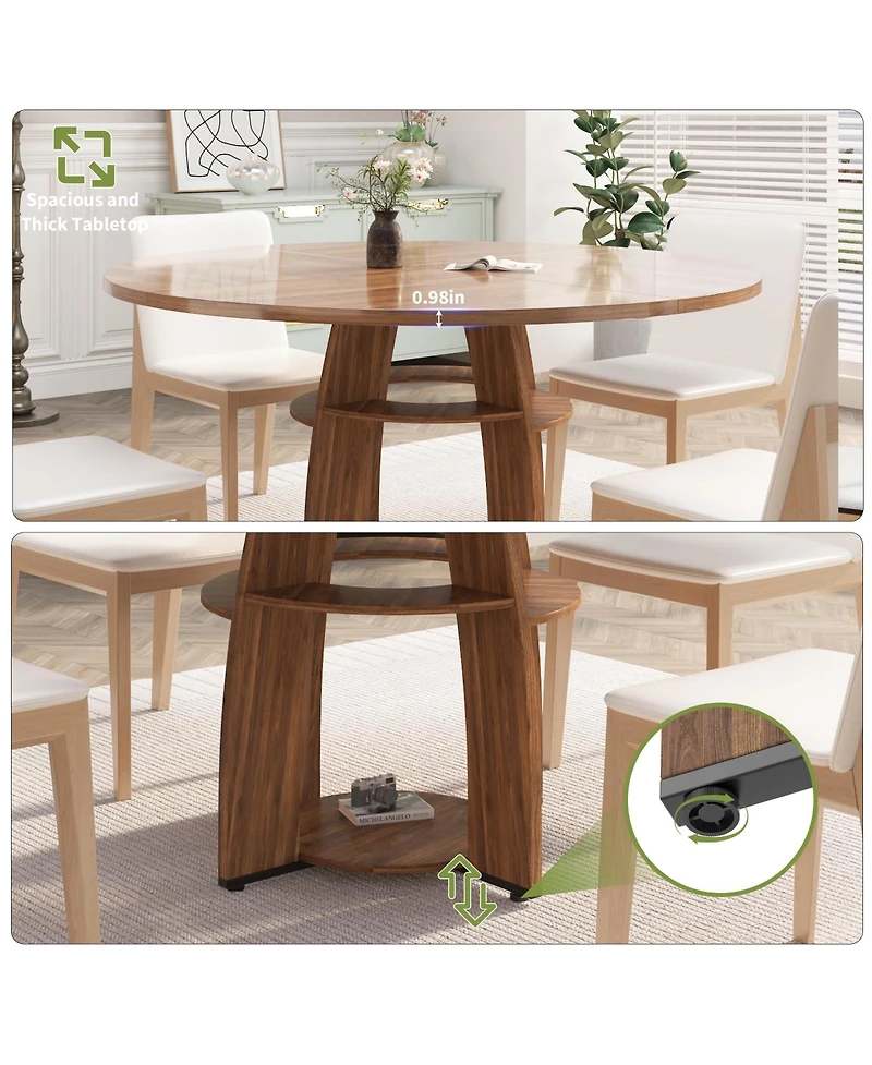 gaomon Contemporary Round Dining Table – 47 Inch Wood Table for 4-6, Storage Shelf, Adjustable Feet, Sturdy and Easy to Clean, Perfect