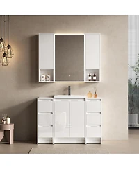 Sillysis 47 Inch Freestanding Bathroom Vanity with Resin Sink, Soft Close Doors, Water-Resistant, 2 Storage Cabinets, 2 Wall Cabinets
