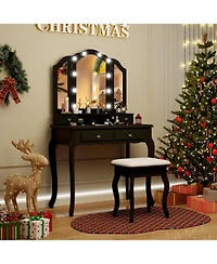 Volenca Lighted Makeup Vanity Set with Mirror, Drawers, and Cushioned Stool