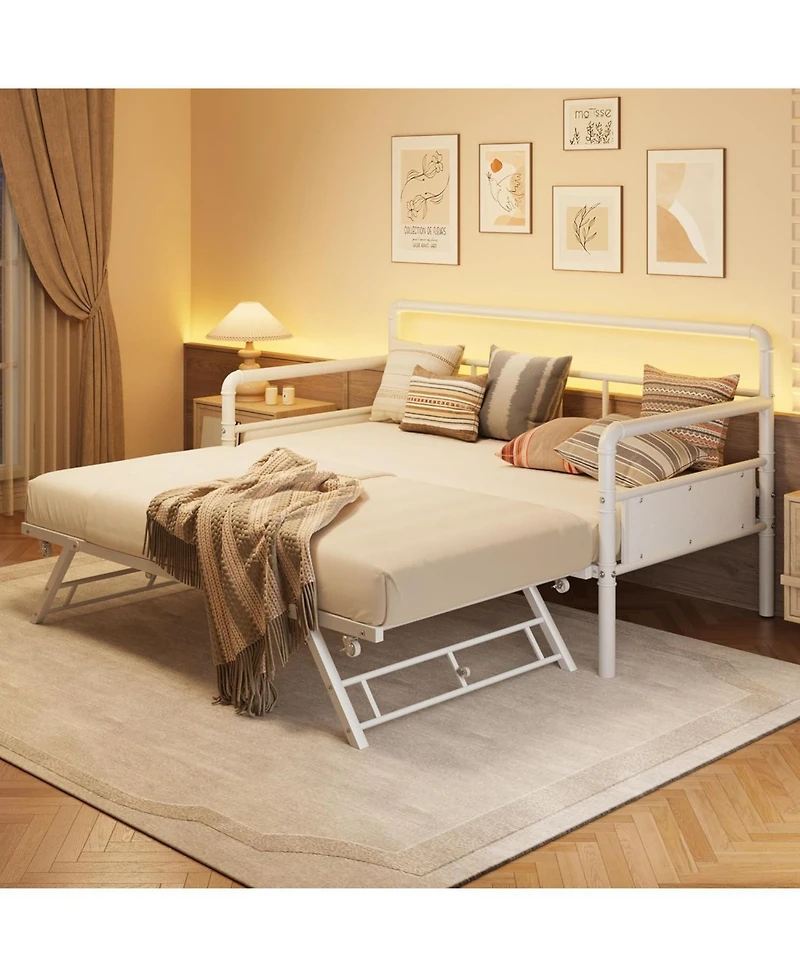 gaomon Daybed and Foldable Metal Trundle Bed, Metal Twin Bed Frame Heavy Duty Steel Slats Support,Sofa BedFrame for Living Room