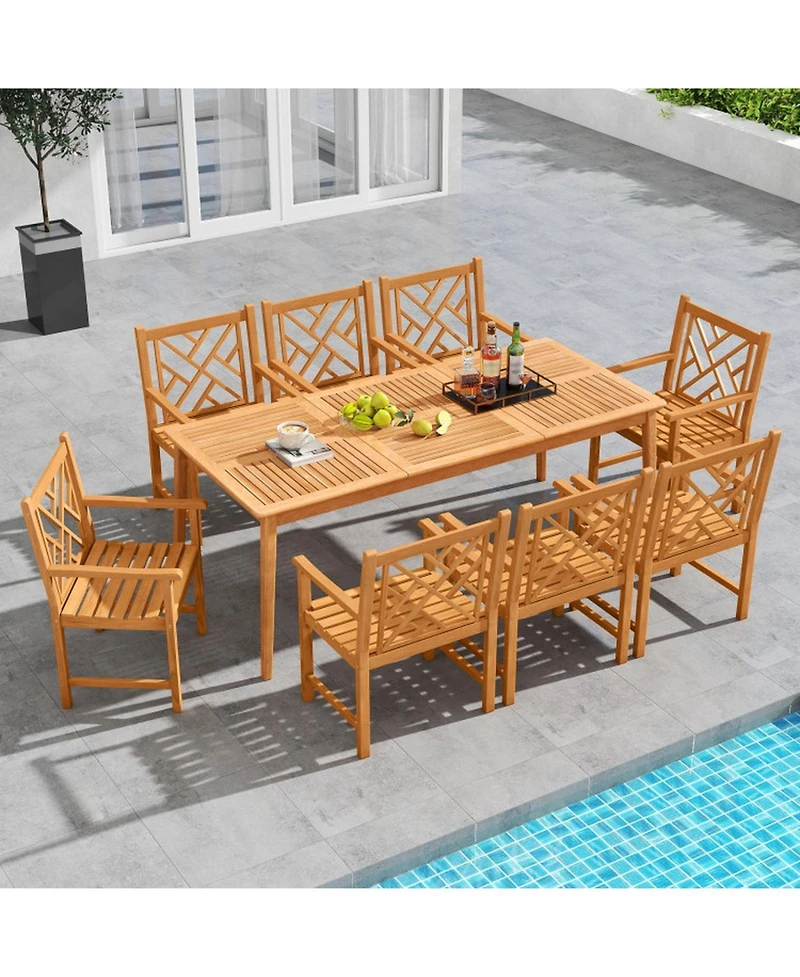 Sugift 9-Piece Patio Dining Set Acacia Wood Rectangular Table with 8 Chairs