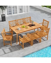 Sugift 9-Piece Patio Dining Set Acacia Wood Rectangular Table with 8 Chairs