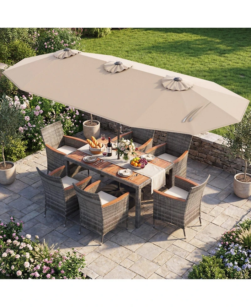 Sugift 8-Piece Outdoor Wicker Dining Furniture with 13.5 Ft Double-Sided Patio Umbrella