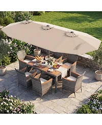 Sugift 8-Piece Outdoor Wicker Dining Furniture with 13.5 Ft Double-Sided Patio Umbrella