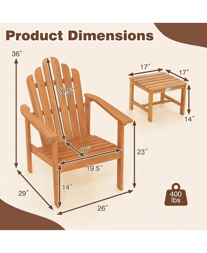 Sugift 2-Pack Stackable Solid Acacia Wood Adirondack Chairs for Patio