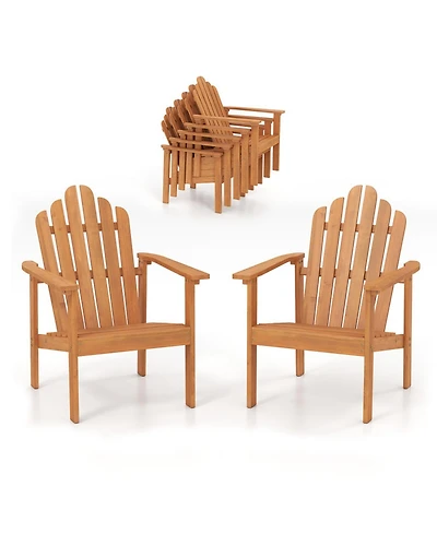 Sugift 2-Pack Stackable Solid Acacia Wood Adirondack Chairs for Patio