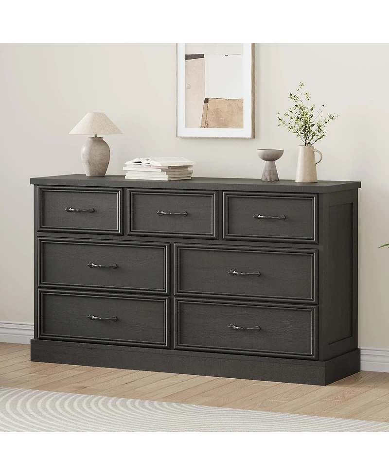gaomon 7 Drawer Dresser for Bedroom, 55" Wide Wooden Dressers with Metal Handle