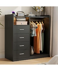 gaomon Dresser with Hanging Rack for Bedroom, 4 Drawer Dresser with Led Lights and Charging Station