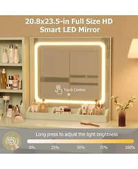 gaomon Vanity Desk with Mirror and Light, Makeup Vanity Table with Charging Station