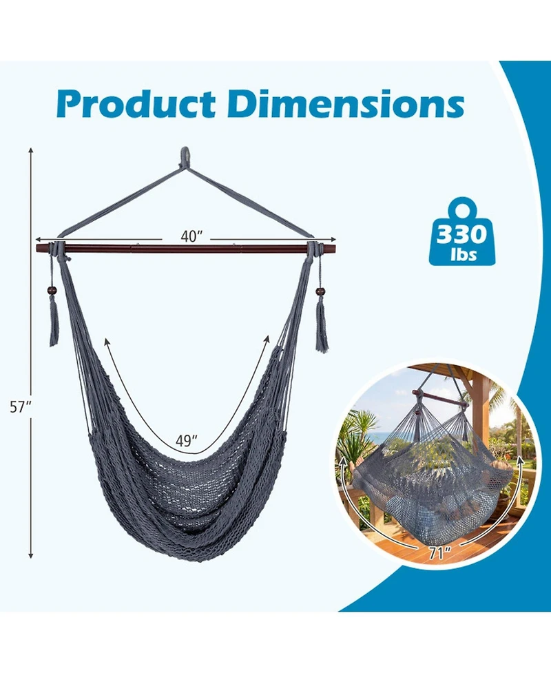 Gouun Caribbean Hammock Chair with Metal Spreader Bar Woven Rope Swing Seat