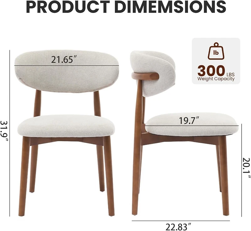 gaomon Mid Century Modern Wooden Dining Chairs Set, Fabric Upholstered Ergonomic Dining Room and Kitchen Seating