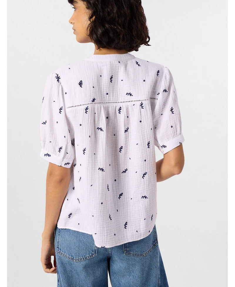 Whistles Women's Embroidered Cotton Frill Top