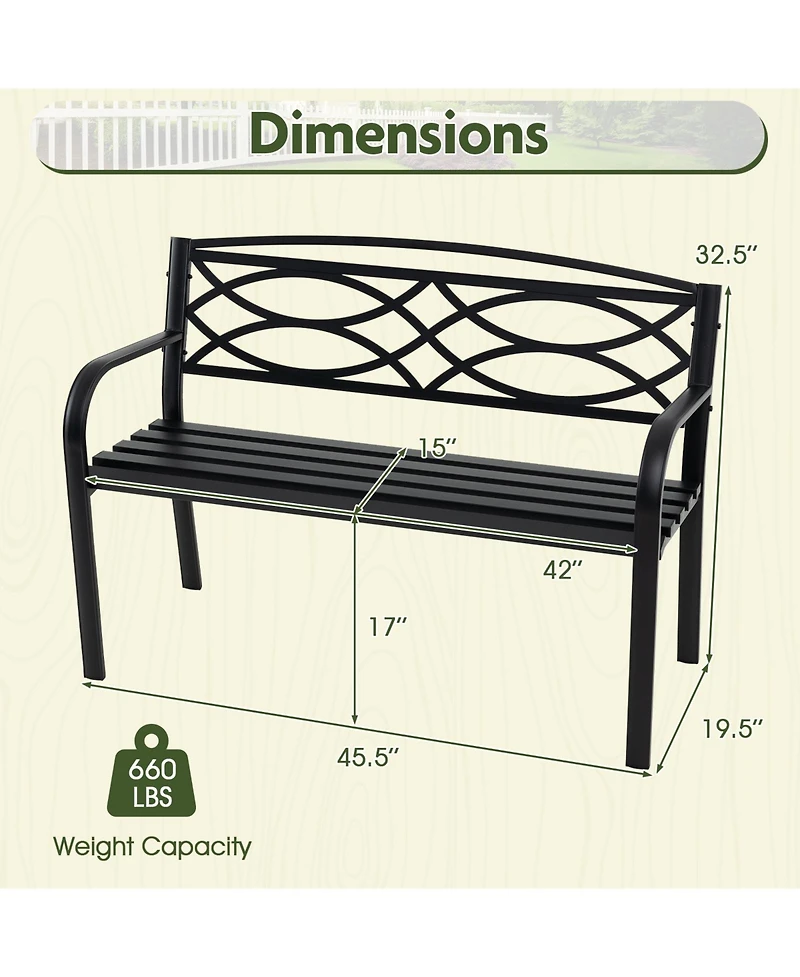 Sugift Metal Garden Bench with Curved Armrests and Slatted Backrest
