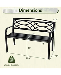 Sugift Metal Garden Bench with Curved Armrests and Slatted Backrest