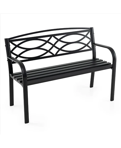 Sugift Metal Garden Bench with Curved Armrests and Slatted Backrest