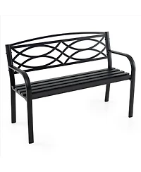 Sugift Metal Garden Bench with Curved Armrests and Slatted Backrest