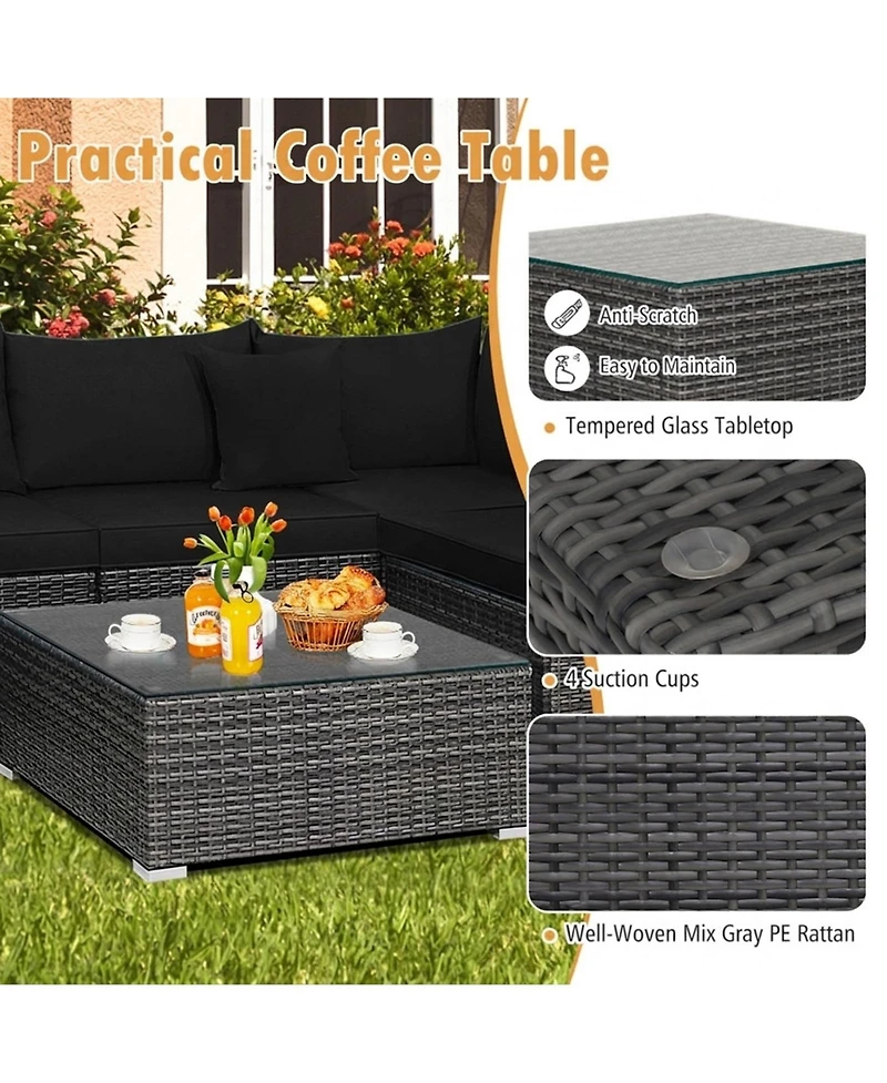 Gouun 7-Piece Rattan Sectional Sofa Set with Glass Coffee Table